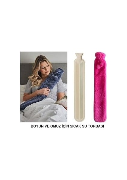 Sıcak Su Torbası Boyun ve Omuz Icın Uzun Peluş Pembe Ponponlu 2lt Termofor 75X13CM modelleri
