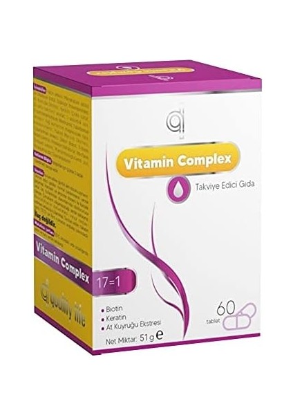 Quality Life Ql Hair Vitamin Complex 60 Tablet Biotin Çinko Keratin Selenyum Folik Asit Saç Vitamini Saç Dökülmesi modelleri