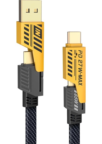 4 In 1 Çoklu USB Şarj Kablosu: 1,5 M, Type C To Lightning Örgü Şarj Kablosu USB A/usb C 65W Tip C/27W Pd Her Cihaz ile Uyumlu Metal Başlıklı