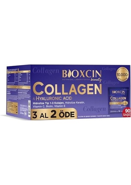 Bioxcin Beauty Collagen Toz Saşe 10.000 Mg – Tip 1 & Tip 3 Hidrolize Kolajen, Keratin, Biotin, C ve E Vitamini, Hyaluronik Asit – Ananas Aromalı – 3 Al 2 Öde fiyatları