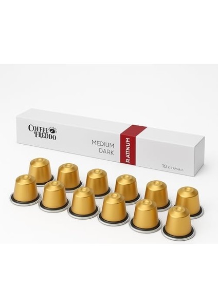 Aleminyum Kapsül Kahve Nespresso ile Uyumlu, Espresso, Platium Sert, Alüminyum Kapsül, Güçlü ve Yoğun Kapsül 10''lu Kutu