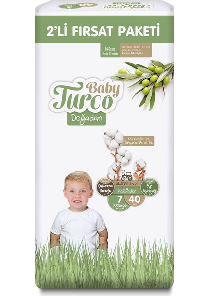 Baby Turco Doğadan 2'li Fırsat Paketi Bebek Bezi 7 Numara Xxlarge 40 Adet fiyatları