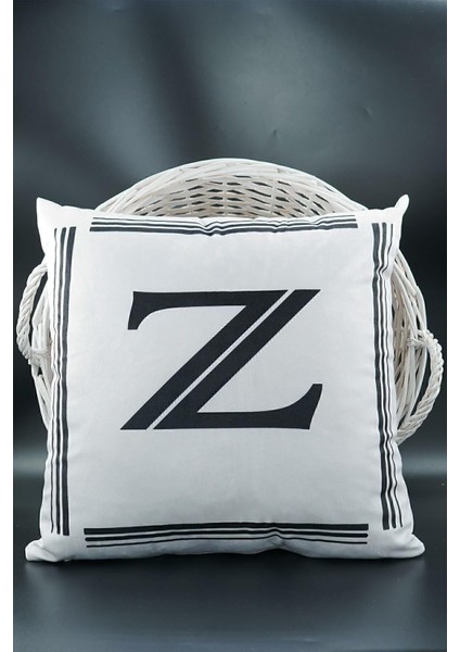 Harfli Kırlent Kılıfı Kadife 43X43 cm Çift Taraflı Z Harfi Kedi Desenli Evlilik Teklifi Doğum Günü