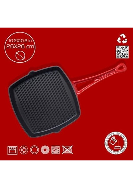Döküm Tava, Metal Saplı, 26X26 Cm, Kırmızı modelleri