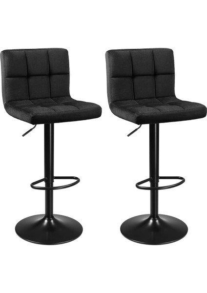 2li Set Kadife Bar Tabureleri, Yüksekliği Ayarlanabilir Döner Tabureler, Mutfak, Sırtlık ve Ayaklık, Metal, Siyah LJB014B01
