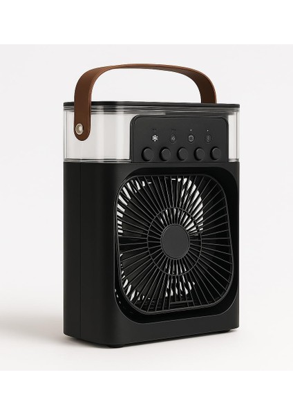 - Siyah - 7 Renk LED Işıklı Mini Hava Soğutucu, Buharlı Nemlendirici, Parfüm Hazneli, Zaman Ayarlı, Taşınabilir USB Fan (Ev & Ofis Için)