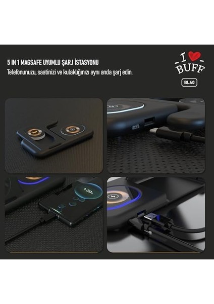 Labs BL40 5in1 Telefon Kulaklık Tutucu Kablosuz LED Işıklı Hızlı Şarj modelleri