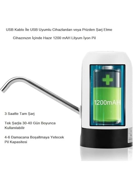 Şarjlı Damacana Su Pompası – USB ile Şarj Edilebilir, Otomatik Tek Motorlu Su Pompası, Taşınabilir Su Pompası, Damacana Su Çekme Cihazı modelleri