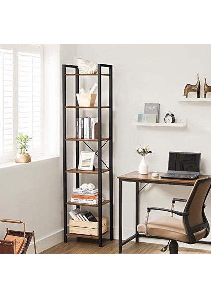 Raf, Kitaplık, Dikili Raf, DVD Rafı, 6 Seviyeli, Ofis Rafı, Açık Raflar, Ofis, Oturma Odası, Yatak Odası, Mutfak Için, 30 x 40 x 187,5 Cm, -Siyah LLS101B01 modelleri