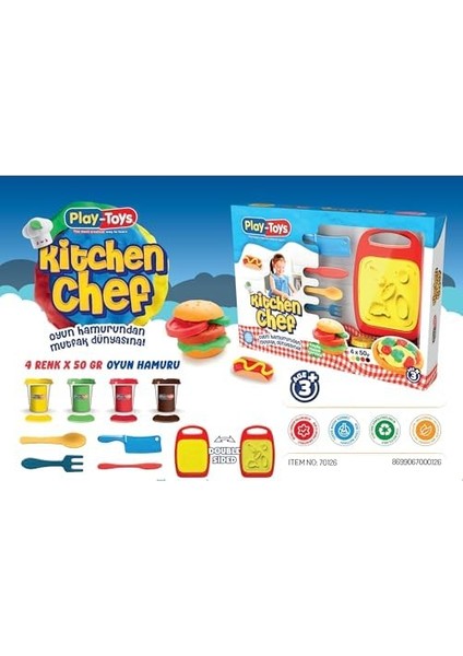 Kitchen Set Oyun Hamuru Seti, 4 Renkli X50GR Oyun Hamuru, 5 Farklı Aksesuar ve 3 Farklı Kafa Seti, 3+ Yaş Erkek ve Kız Çocukları Için fiyatları