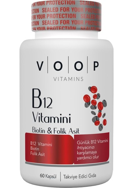 Voop Vitamin B12, Biotin ve Folik Asit Içeren Takviye Edici Gıda 60 Kapsül