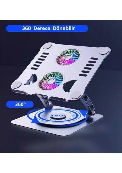 Laptop 360 Derece Dönebilir Rgb Çift Fanlı Premium Serisi Tutucu Yükseltici 11-17 Inç modelleri
