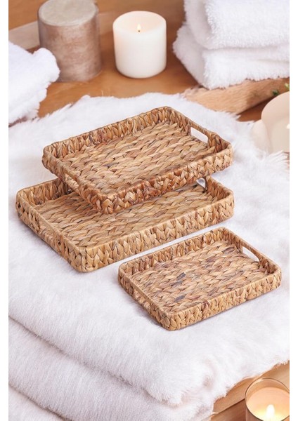 3'lü El Yapımı ve Dikdörtgen Hasır Tepsi Seti, 3'lü Hasır Dikdörtgen Tepsi Seti, 3 Boy Hasır Tepsi (41 * 33 * 6cm-37 * 29 * 5cm-33 * 24 * 5cm)