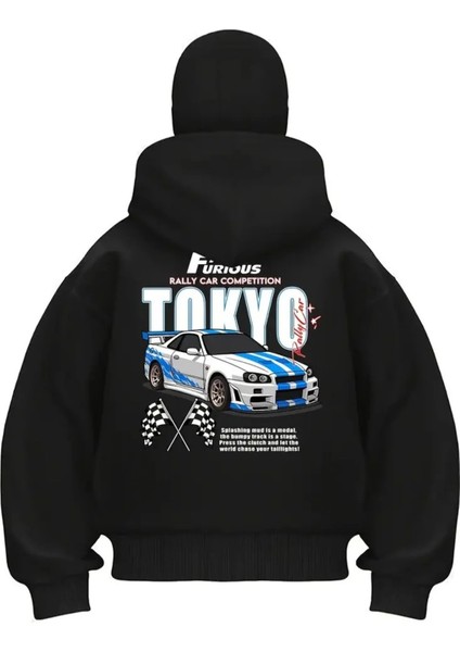 Unisex Baskılı Hırka Ninja Maskeli 3 Iplik Oversize