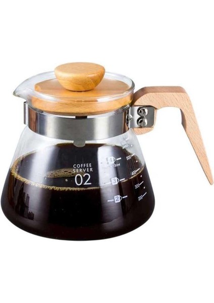 Kahve Çay Sürahisi Ahşap Saplı 600 ml V60'A Uygundur