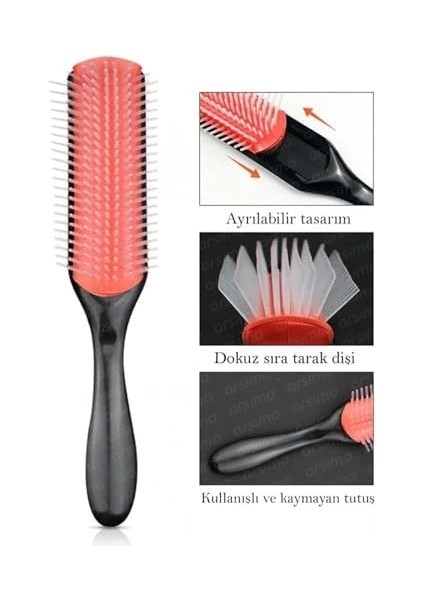 Arsimo Styling Brush Saç Şekillendirme Tarağı 9 Sıra | Saç Şekil Verme Fırçası | Curly Girl Fırça modelleri