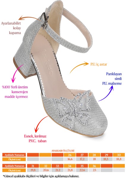 Zete Kum Simli Kız Çocuk 4 cm Topuklu Abiye Ayakkabı fiyatları