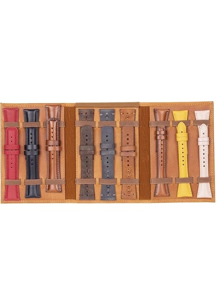 Hakiki Deri, El Yapımı, Saat Kordonu Taşıma Çantası, Tan Rengi