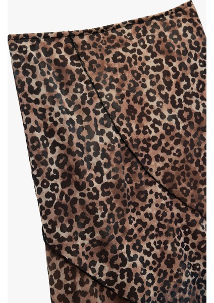 Asimetrik Kesim Katlı Leopar Desenli Midi Etek modelleri