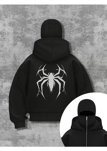 Unisex Baskılı Hırka Ninja Maskeli 3 Iplik Oversize