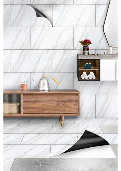 Beyaz Mermer Desenli Plastik Duvar Sticker Duvar Kağıdı Şık Zarif 60X30 Duvar Kağıdı 3 Adet indirimleri