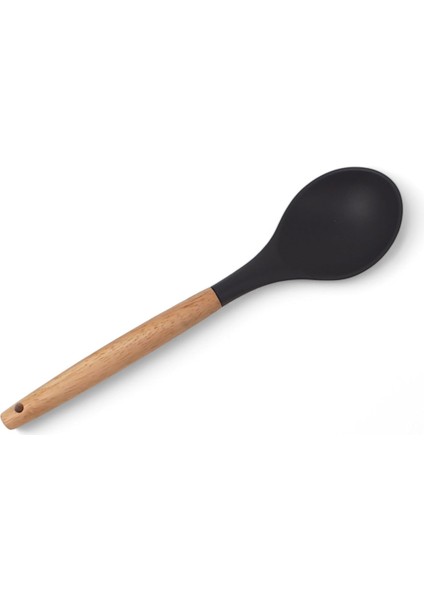 Bambu Saplı Silikon Servis Kaşığı, Bambu Uzun Silikon Servi Kaşığı 28CM 3 Renk Seçenekli, Yemeklerinizi Servis Etmek Için Silikon Servis Kaşığı (Siyah)