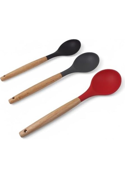 Bambu Saplı Silikon Servis Kaşığı, Bambu Uzun Silikon Servi Kaşığı 28CM 3 Renk Seçenekli, Yemeklerinizi Servis Etmek Için Silikon Servis Kaşığı (Siyah) modelleri