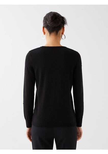 Yeni Sezon Bisiklet Yaka Kendinden Desenli Uzun Kollu Kadın Triko Kazak indirimleri