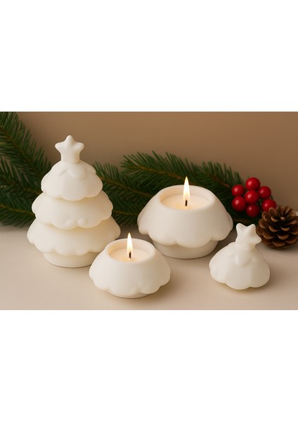 Yılbaşı Dekoratif Çam Ağacı Mumluk I 3 Parça Set I Ham (Boyanmamış) Döküm Seramik Tozu I Boyanabilir fiyatları