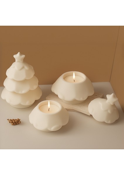 Yılbaşı Dekoratif Çam Ağacı Mumluk I 3 Parça Set I Ham (Boyanmamış) Döküm Seramik Tozu I Boyanabilir fırsatları