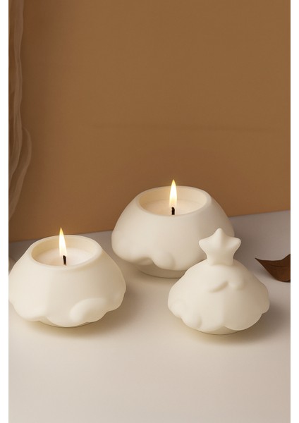 Yılbaşı Dekoratif Çam Ağacı Mumluk I 3 Parça Set I Ham (Boyanmamış) Döküm Seramik Tozu I Boyanabilir