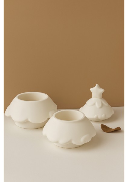 Yılbaşı Dekoratif Çam Ağacı Mumluk I 3 Parça Set I Ham (Boyanmamış) Döküm Seramik Tozu I Boyanabilir