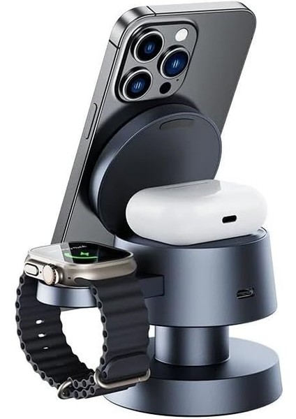 Manyetik 4’ü 1 Arada Şarj Istasyonu – Telefon, Saat, Kulaklık ve Gece Lambası Özelliğiyle Şık ve Pratik Tasarım, Hızlı Şarj, Uyumlu Stand modelleri