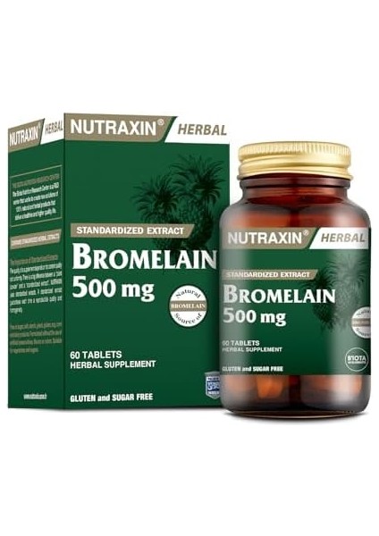 Nutraxin Herbal Bromelain 500 Mg Takviye Edici Gıda (1 x 60 Adet)