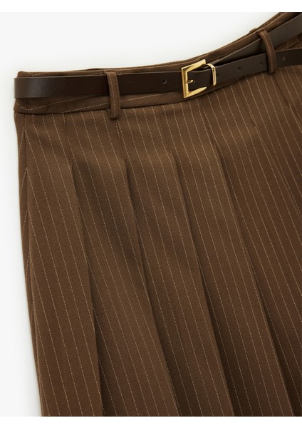 Viskon Karışımlı Kemerli Pileli Çizgili Mini Şort Etek modelleri