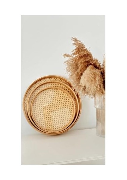 Bambu 3'lü Yuvarlak Servis Tepsisi Seti – 30-35-40 cm Hasır Örgü Desenli Bambu Tepsi, Çay Kahve Sunum Tepsisi, Dekoratif & Kaymaz Yüzeyli Şık Servis Tepsisi (Yuvarlak) fiyatları
