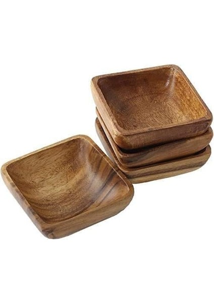 El Yapımı Akasya Ağacı 6’lı Ahşap Çerezlik ve Kahvaltılık Seti – 11 cm Yuvarlak Ahşap Sunum Kaseleri, Şık ve Fonksiyonel Mutfak Sunum Gereçleri (Kare)