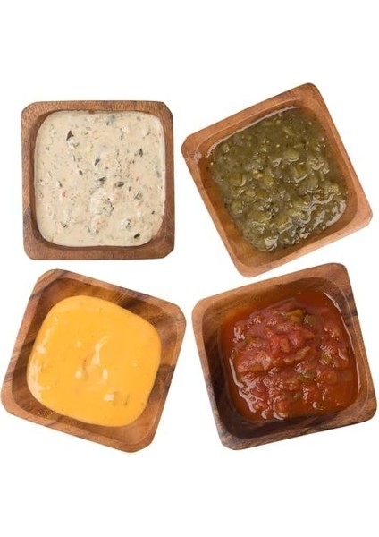 El Yapımı Akasya Ağacı 6’lı Ahşap Çerezlik ve Kahvaltılık Seti – 11 cm Yuvarlak Ahşap Sunum Kaseleri, Şık ve Fonksiyonel Mutfak Sunum Gereçleri (Kare) modelleri