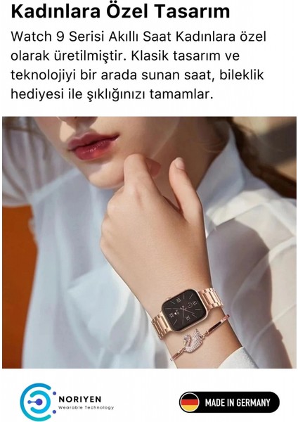 Yeni Nesil 3 Kordonlu Kadın Akıllı Saat Spor ve Sağlık Sensörlü Watch 9 Series Tasarım Saat Pembe modelleri