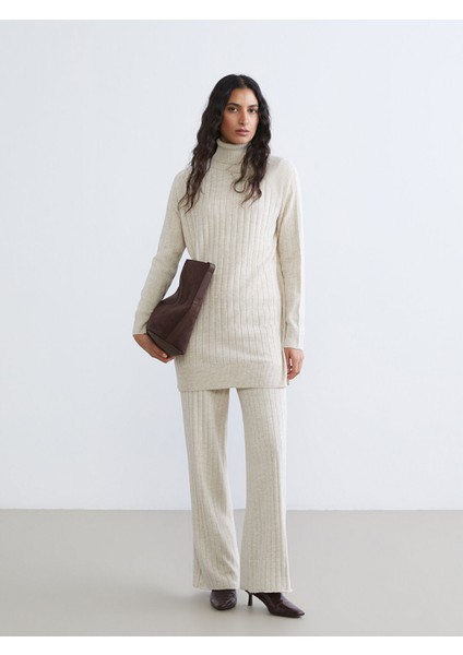 Yeni Sezon Beli Lastikli Geniş Paça Kadın Triko Pantolon