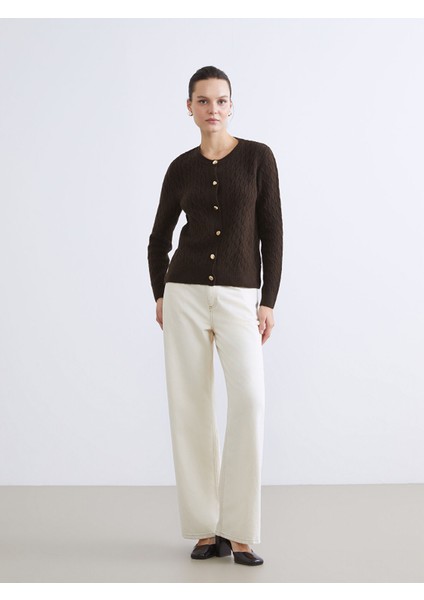 Yeni Sezon Bisiklet Yaka Kendinden Desenli Kadın Triko Hırka fiyatları