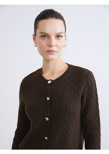 Yeni Sezon Bisiklet Yaka Kendinden Desenli Kadın Triko Hırka modelleri