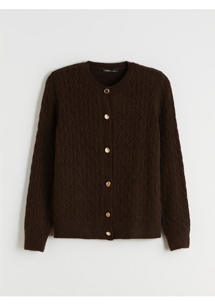 Yeni Sezon Bisiklet Yaka Kendinden Desenli Kadın Triko Hırka indirimleri