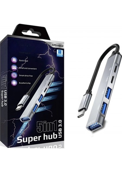 5in1 Metal USB Hub – Yüksek Hızlı Çoklayıcı, 5 Bağlantı Noktalı, Dayanıklı ve Taşınabilir Tasarım