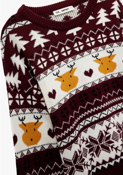 Uzun Kollu Bisiklet Yaka Jakarlı Triko Yılbaşı Kazağı fiyatları