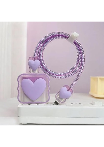 Psr Aksesuar (5964) Lila Kalp Şarj Aleti Kılıfı, Şarj Kablosu Örme Aparatı, Toparlayıcı, Kablo Koruyucu 18W/20W ile Uyumlu fiyatları