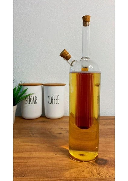 Çift Çidarlı Borosilikat Yağlık & Sirkelik Mantar Kapaklı 2 In 1 Yağdanlık 1 Litre