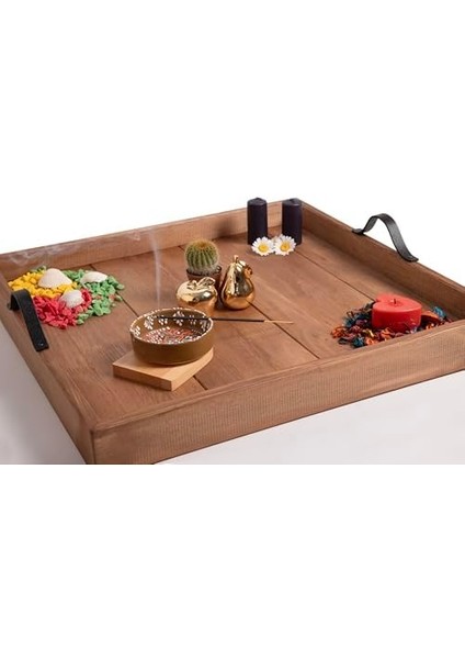 Ahşap Servis ve Sunum Tepsisi Ceviz Renk - 60X60 cm modelleri