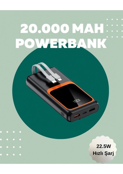 Dijital Ekranlı 20.000 Mah Powerbank | 22.5W Hızlı Şarj + Çoklu Bağlantı Seçeneği