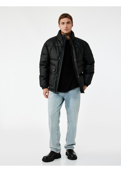 Regular Fit Kapaklı Cep Detaylı Fermuarlı Uzun Kollu Dik Yaka Kışlık Şişme Mont fiyatları